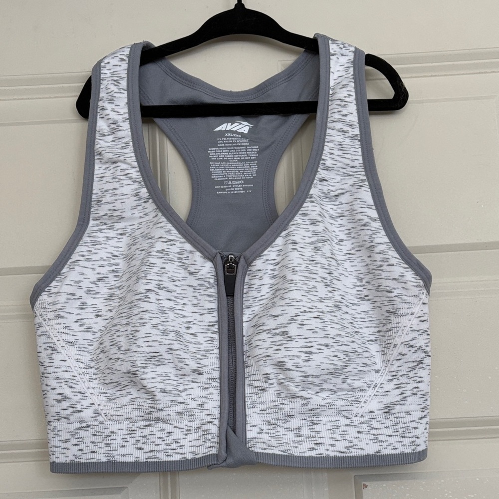 Avia Women's White and Gray Zip-Front Sports Bra
